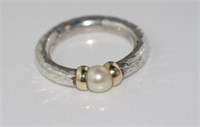 Silver and 14ct gold, beaten pearl ring