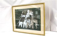 Vintage framed elephants painted on silk, 24.75
