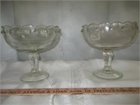 2pc Mid Century Large Glass Footed Compote