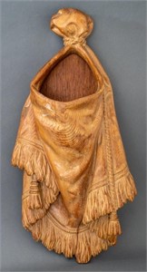 Fabric Form Carved Wood Wall Pocket, 20th C.