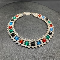 Sterling Silver Multi-Colored Stone Bead Bracelet
