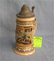 Vintage German Beer stein with pewter lid