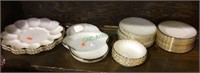 Glass lot, three white and gilded edged serving