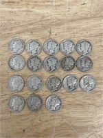 18 Silver Mercury dimes US coins