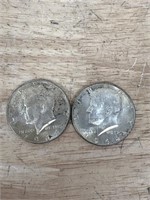 2 1964 silver Kennedy half dollar US coins