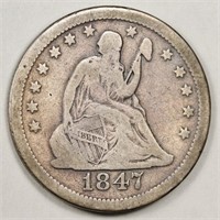 1847 o Liberty Seated Quarter