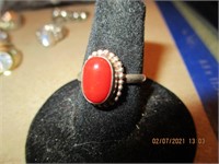 925 Silver Ring w/Red Stone-3.3 g