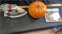 Shark iron, lighted pumpkin, tic tac toe