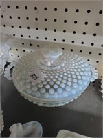 Hobnail Opalescent Moonstone  Covered Dish