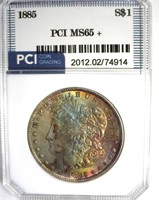 1885 Morgan PCI MS65+ Iridescent Toning