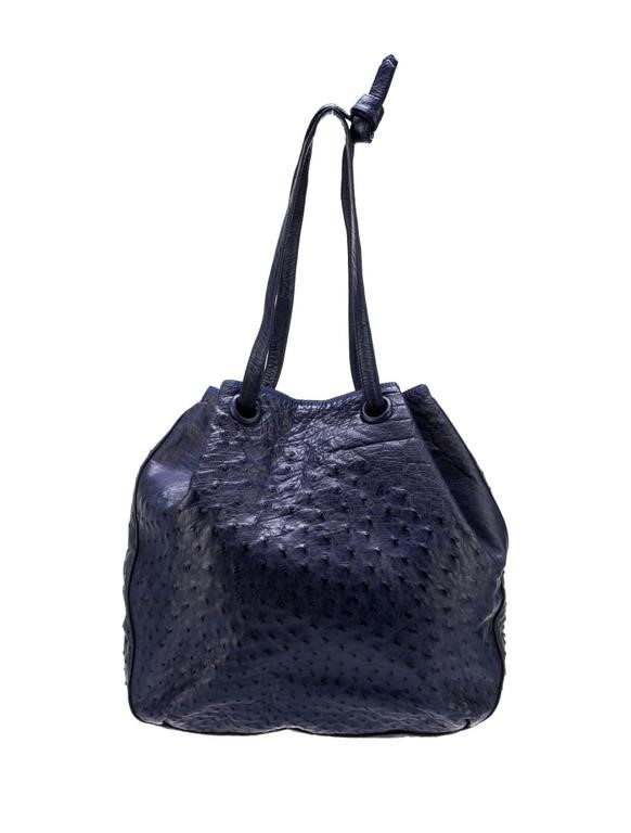 Loewe Blue Ostrich Microfiber Lining Shoulder Bag