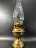 Vintage Brass Oil Lamp W/ Iridescent Glass