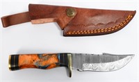 Hand Made Damascus Fixed Blade Knife W/ Sheath