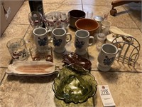 Corn Dishes, Pottery Cups, Electric Cork Opener,