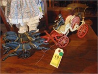 Cast fire wagon toy, 3 horse hitch