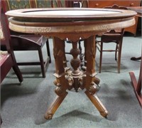 VICTORIAN WALNUT MARBLE TOP OVAL LAMP TABLE