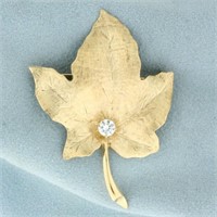 Maple Leaf 1/3ct Diamond Brooch or Pin in 14K Yell