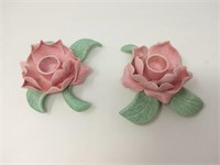 Pair of Rose Candleholders