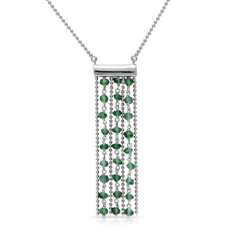 Sterling Silver Green Bead Chain Necklace