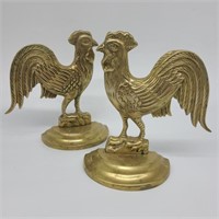 Small Brass Rooster Bookend Pair