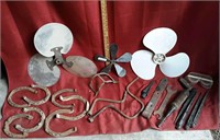 Fan blades, Horse shoes, tire iron, stakes,