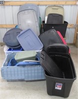 Large Group of Various Size Totes with Lids.