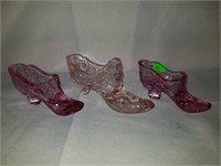 Lot of 3 Pink Fenton Shoes Handpainted More