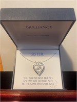Beautiful new silver tone Sister heart necklace