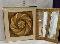 framed Contemporary brass art and pair of