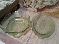 Green depression glass platter & bowl