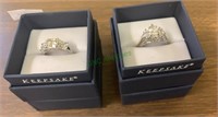 2 Keepsake rings, marked 925 set with large CZ’s,