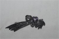 Sterling Silver Pin w/ Amethyst & Marcasite