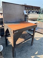 Metal shop table with back, 3'X2'X3'H