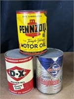 Lot of 3 Vintage 1 Qt Motor Oil Cans FULL