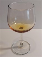 8" Large Amber On Clear Stem Wine Goblet. Heavy