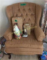 Tan Wing Back Arm Chair 40" Tall. Items On Top
