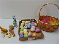 Vintage Easter Basket and Ceramic Easter Eggs