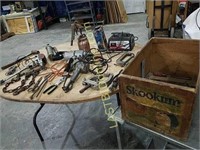 Vintage Wooden Orange Crate, assorted Tools