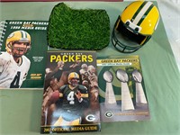 3 GREEN BAY MEDIA GUIDES & HELMET BANK W/KEY