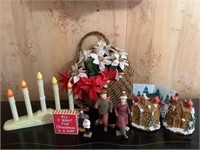 Christmas decor & candelabra basket of poinsettia