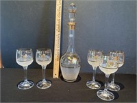 Bohemian glass decanter with five glasses