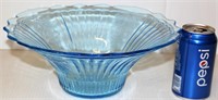 Blue Depression Glass Bowl 11.5" top