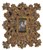 Ornate Wood & Mirrored Frame w/ Painting