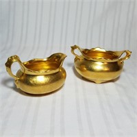 Gold Creamer & Sugar Bowl Set - Signed Osborne