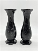 Vintage Pair of Black Marble Bud Vases 5.5"