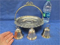 antique plated cake basket & 3 plated bells