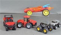 5 Toy Cars Red Tractor, Red Jeep, Silver Dodge