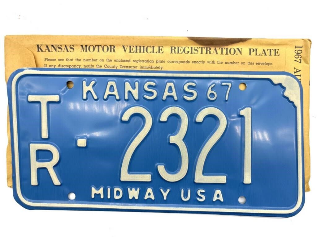 1967 Kansas License Plate with Original Envelope