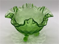 Vintage Fenton Green Art Glass Diamond Optic Bowl