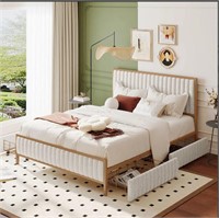 ZNTS Queen Size Metal Frame Upholstered Bed With 4